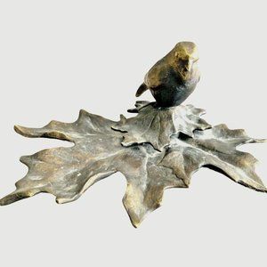 Vintage Scott Nelles Bird on Leaves 1983 Brass sculpture, Signed dated 9"x7"x5"